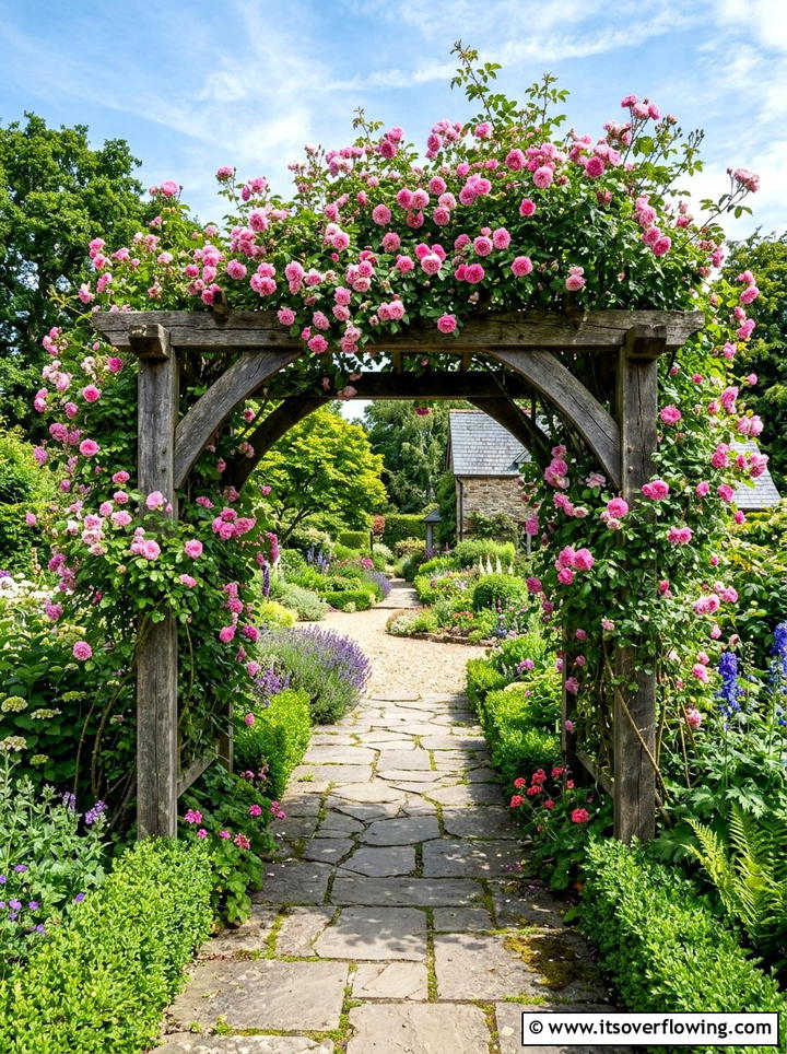 Climbing Rose Arbor - 25 garden ideas for farmhouse homes