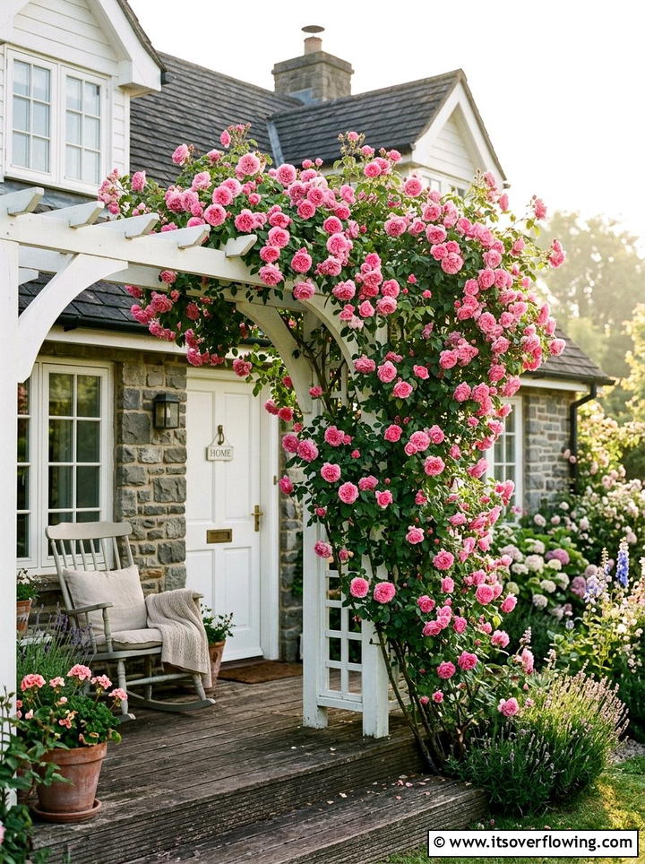 Climbing Rose Bush - 25 front porch ideas with plants