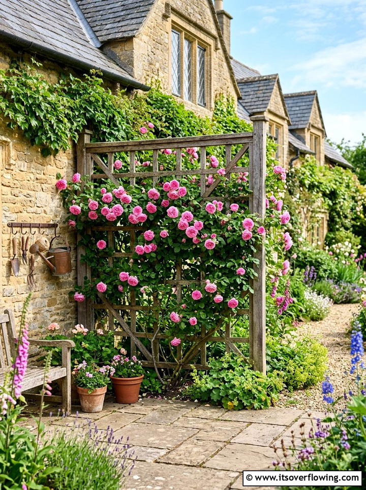 Climbing Rose Trellis - 25 small garden ideas with cottage style