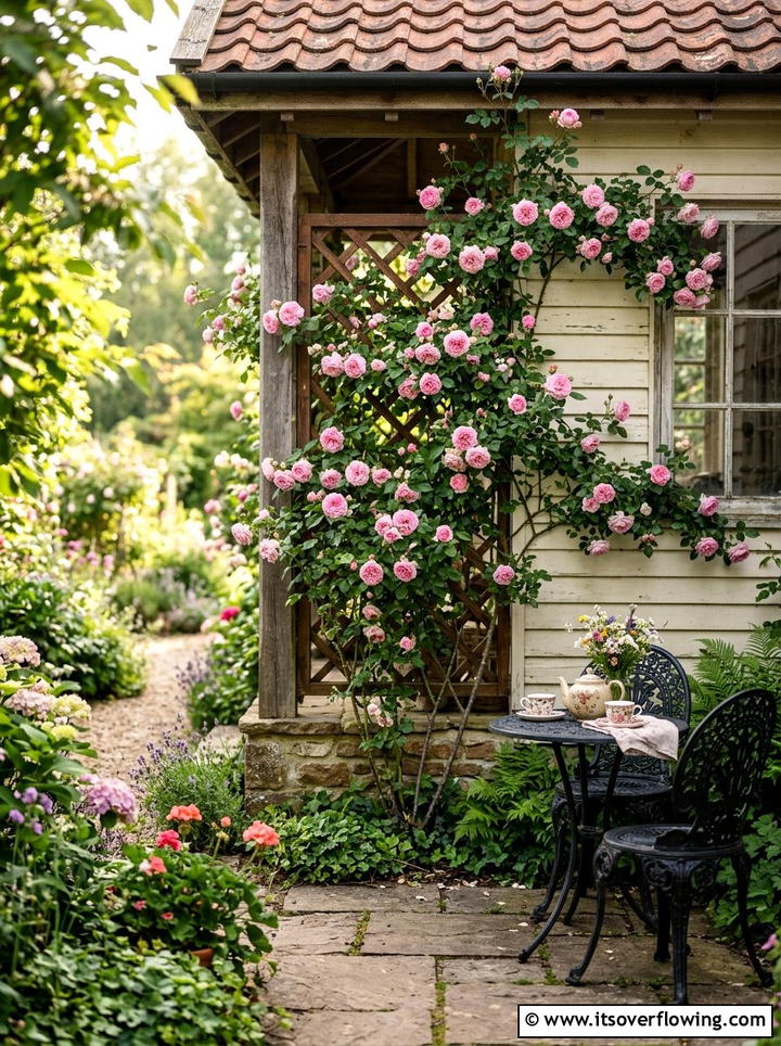 Climbing Rose Trellis - 25 front porch ideas with real plants