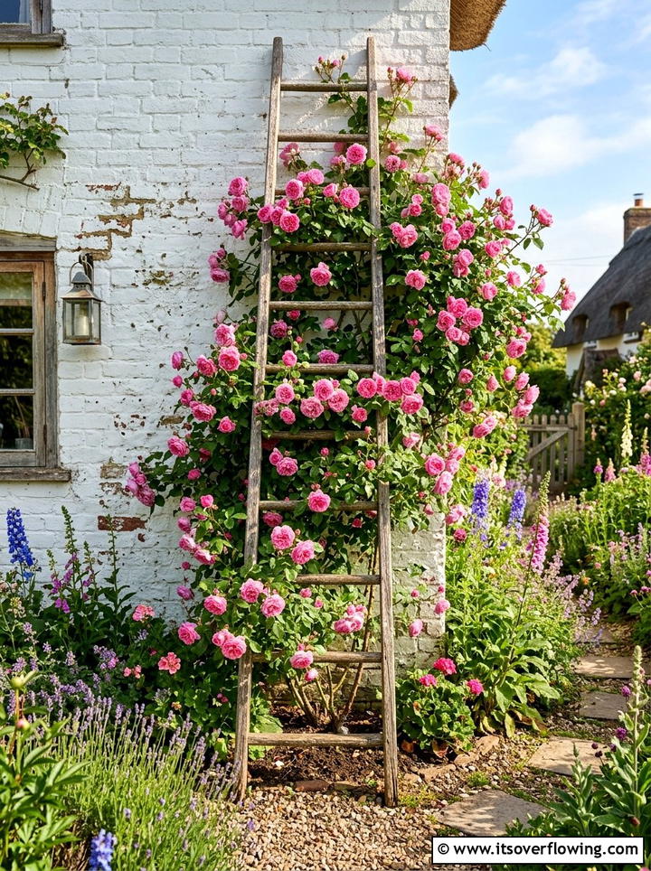 Climbing Rose Trellis Support - 25 garden ideas with old ladders
