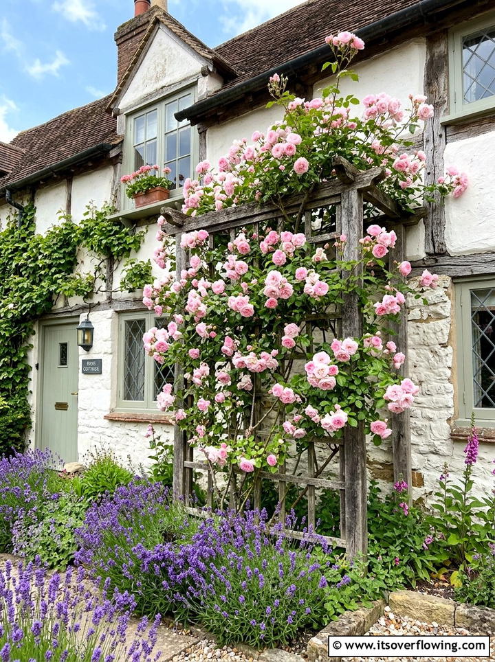 Climbing Roses On Trellis - 25 creative garden ideas with cottage layering