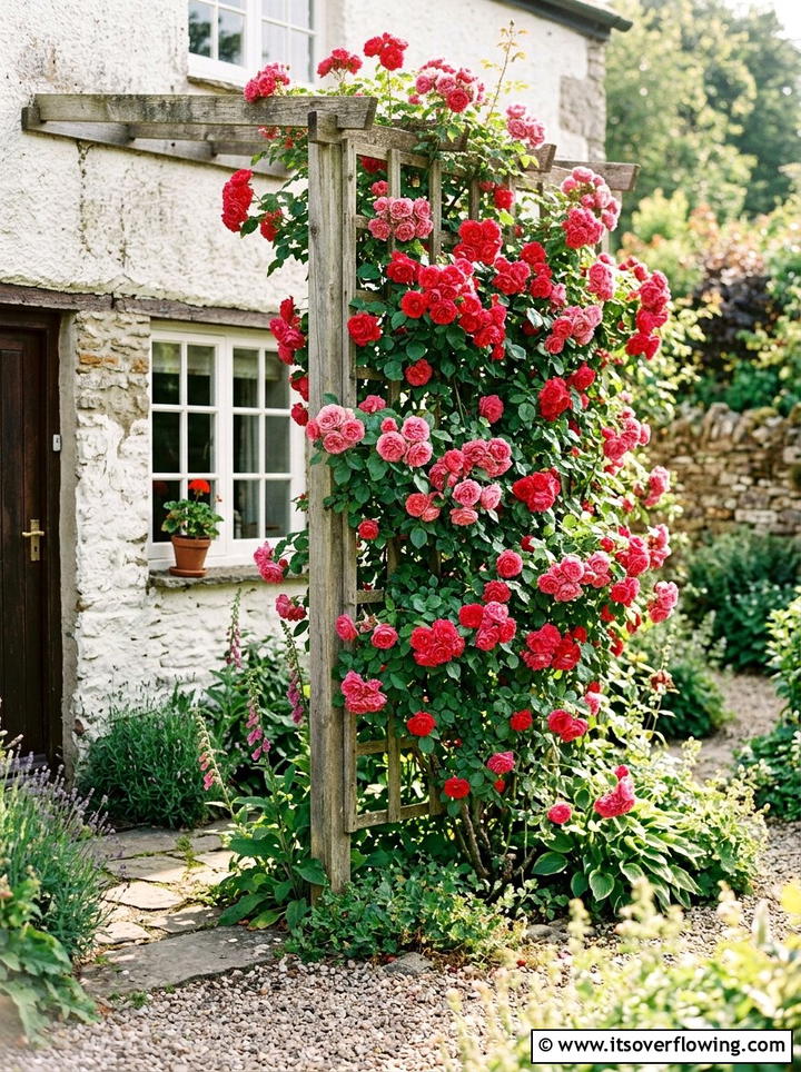 Climbing Roses Trellis - 25 backyard ideas with cottage garden