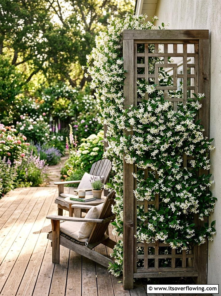 Climbing jasmine trellis - 25 backyard ideas with lattice wall