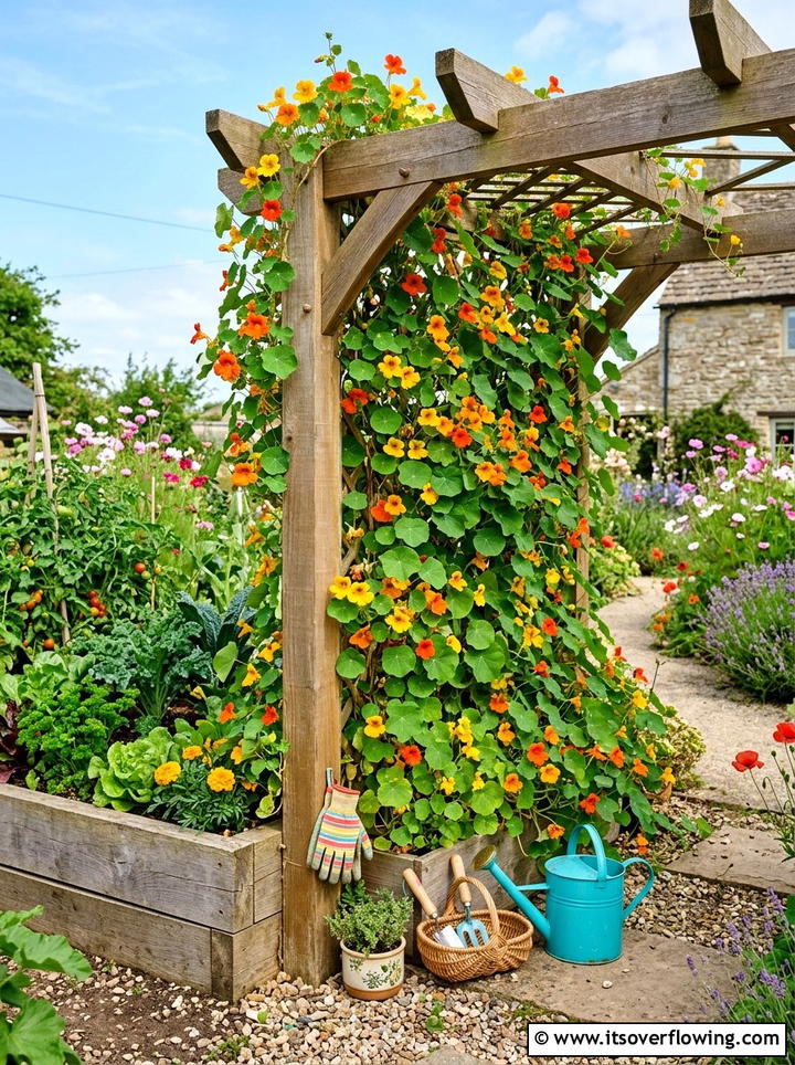Climbing nasturtium vertical garden - 25 creative garden ideas with pergola vines
