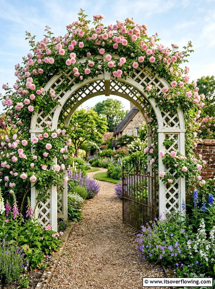 Climbing rose trellis - 25 garden decor ideas with floral displays