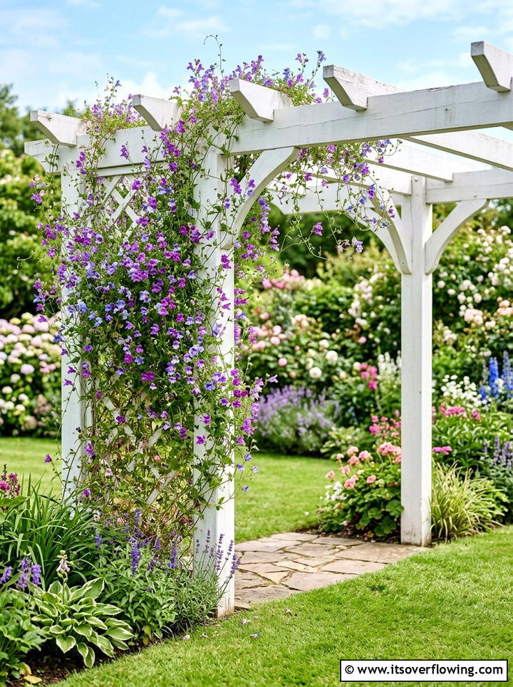 Climbing snapdragon colorful trellis - 25 creative garden ideas with pergola vines