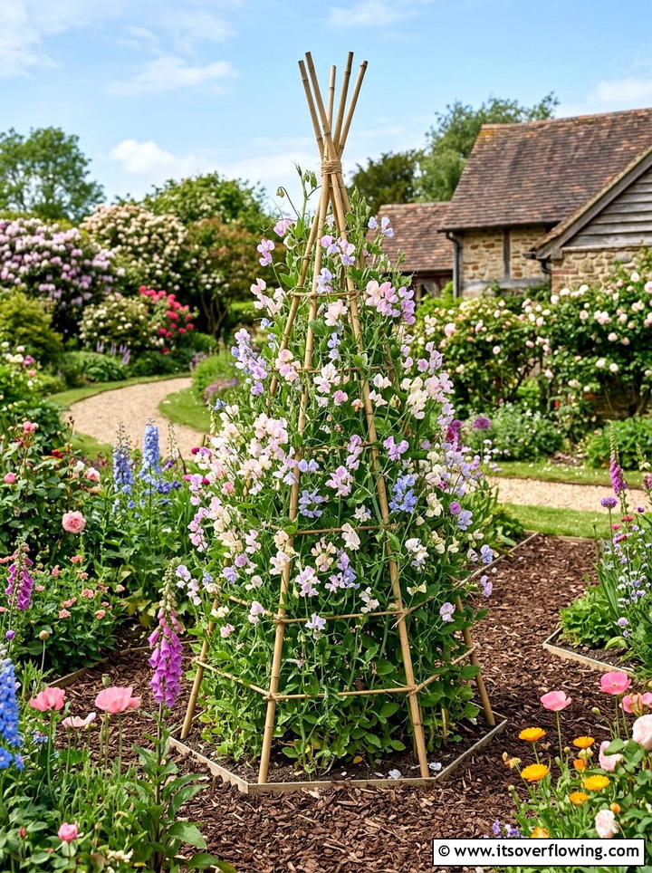 Climbing sweet pea trellis - 25 cheap garden ideas with seeds