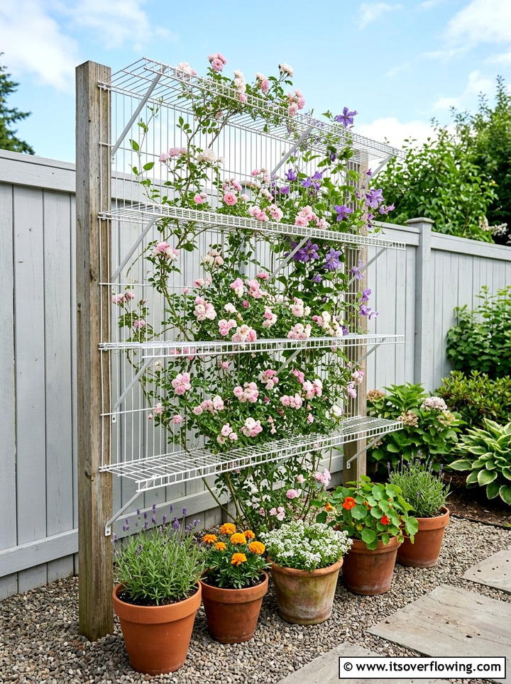 Closet Wire Shelf Trellis - 25 upcycled garden ideas with trellis walls