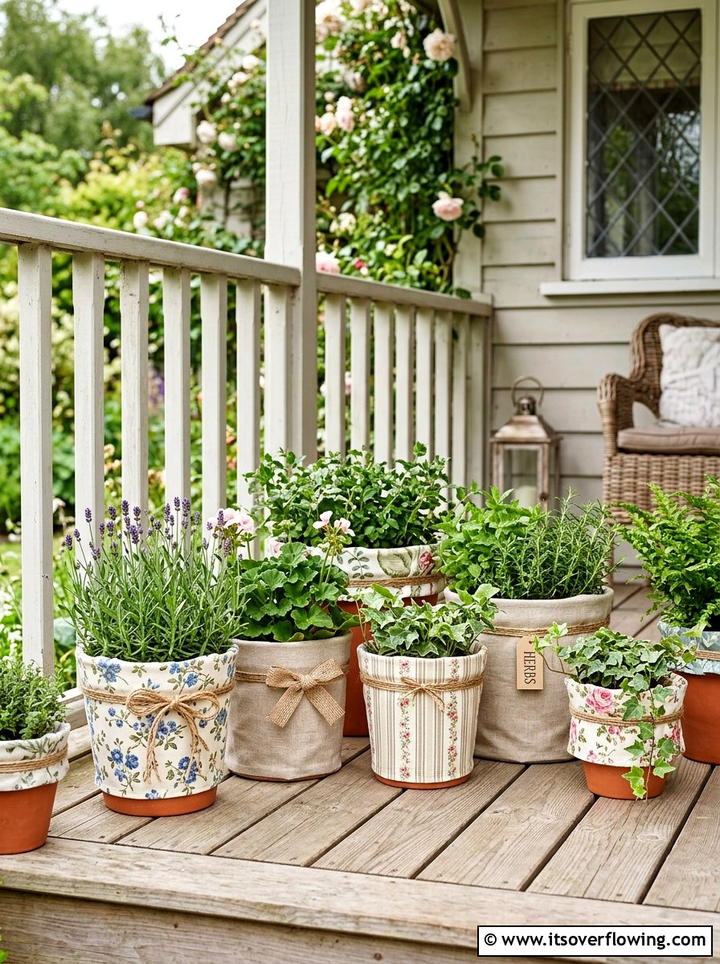 Cloth Pot Covers - 25 upcycled garden ideas with fabric scraps