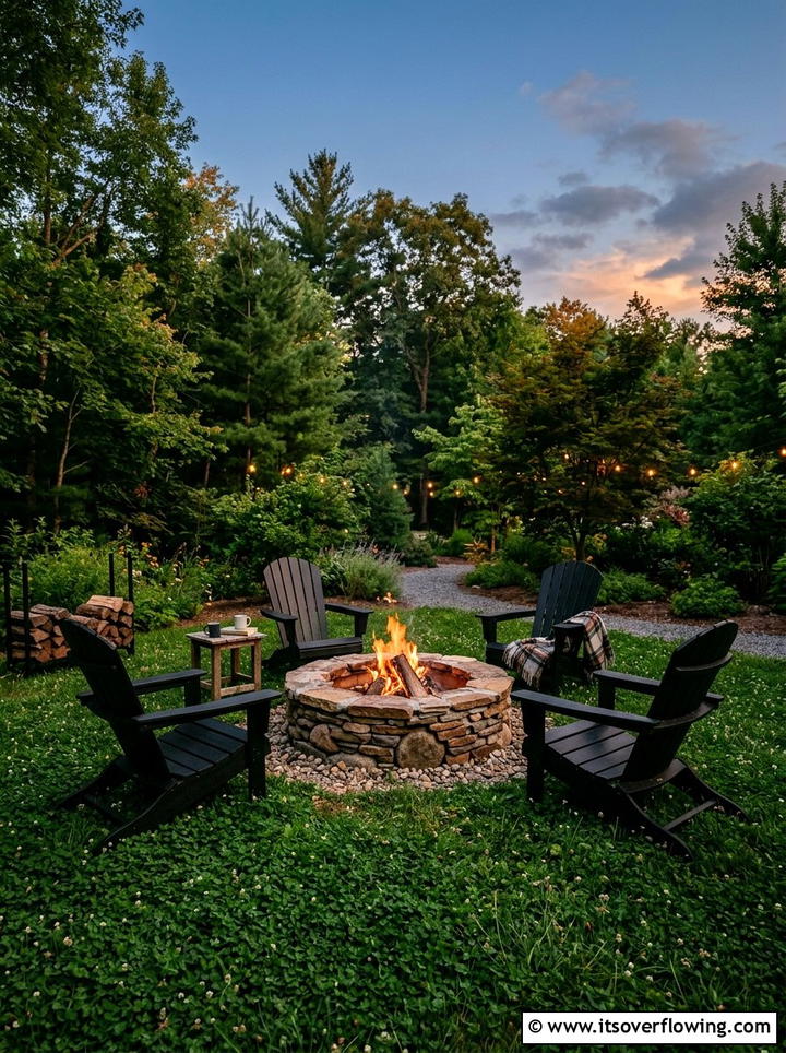 Clover lawn with fire pit - 25 backyard ideas with clover lawn