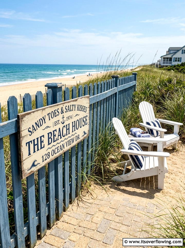 Coastal Beach House Sign - 25 backyard decorating ideas with signs