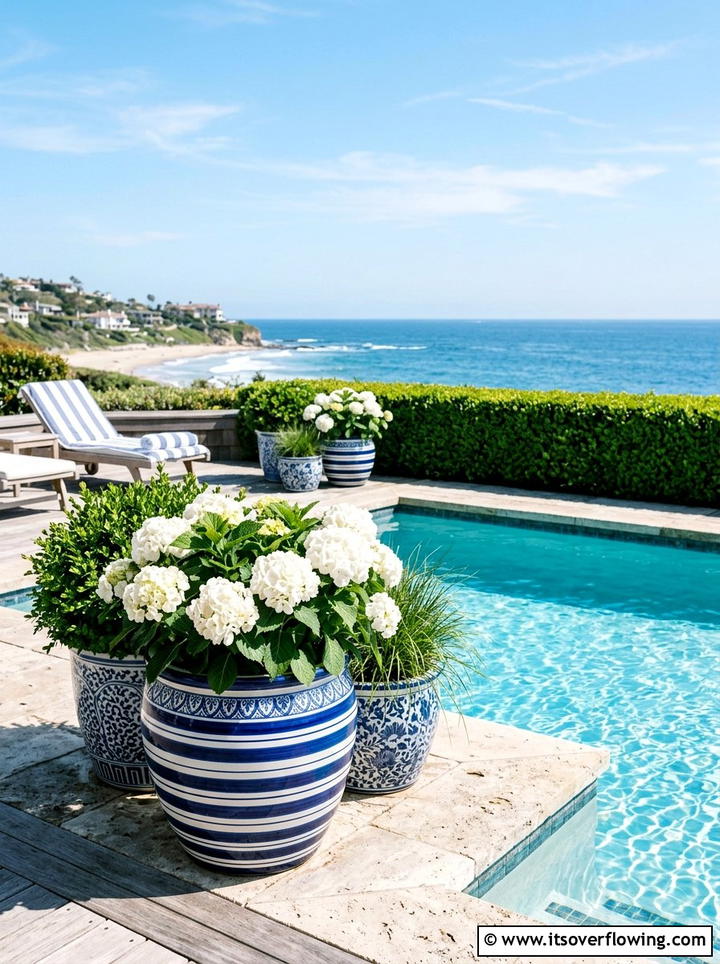 Coastal Blue And White Pots - 25 garden ideas with painted pots