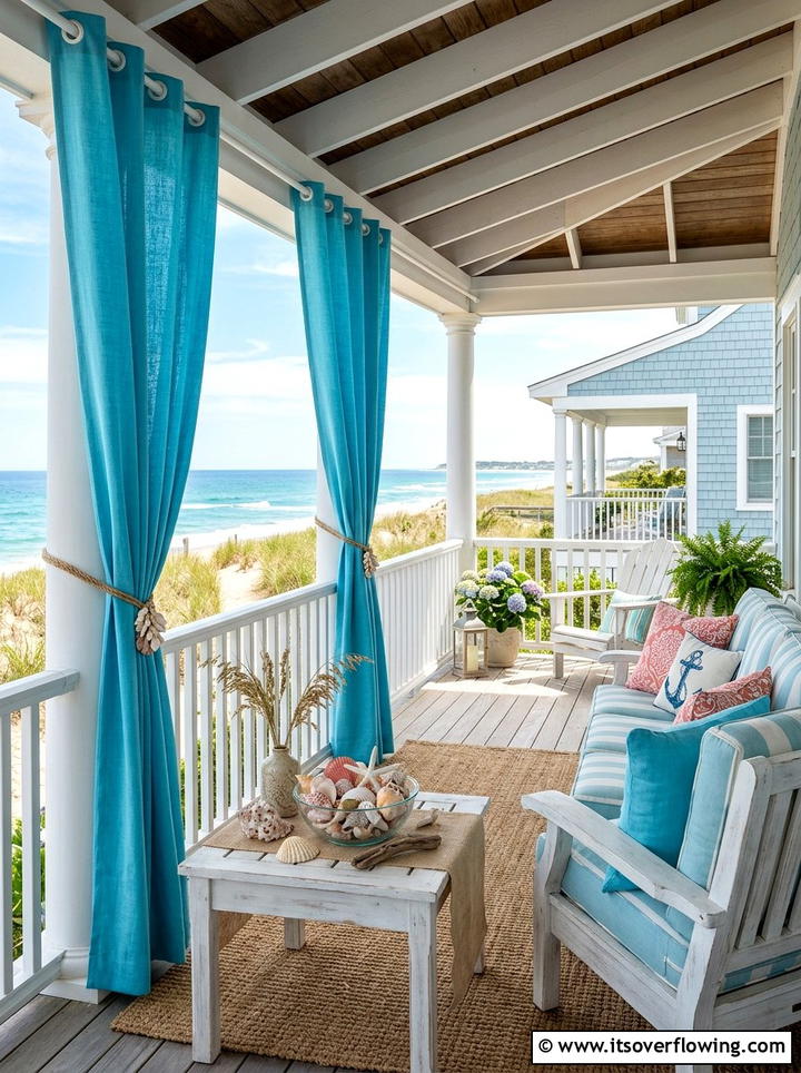 Coastal Blue Outdoor Curtains - 25 front porch ideas with outdoor curtains