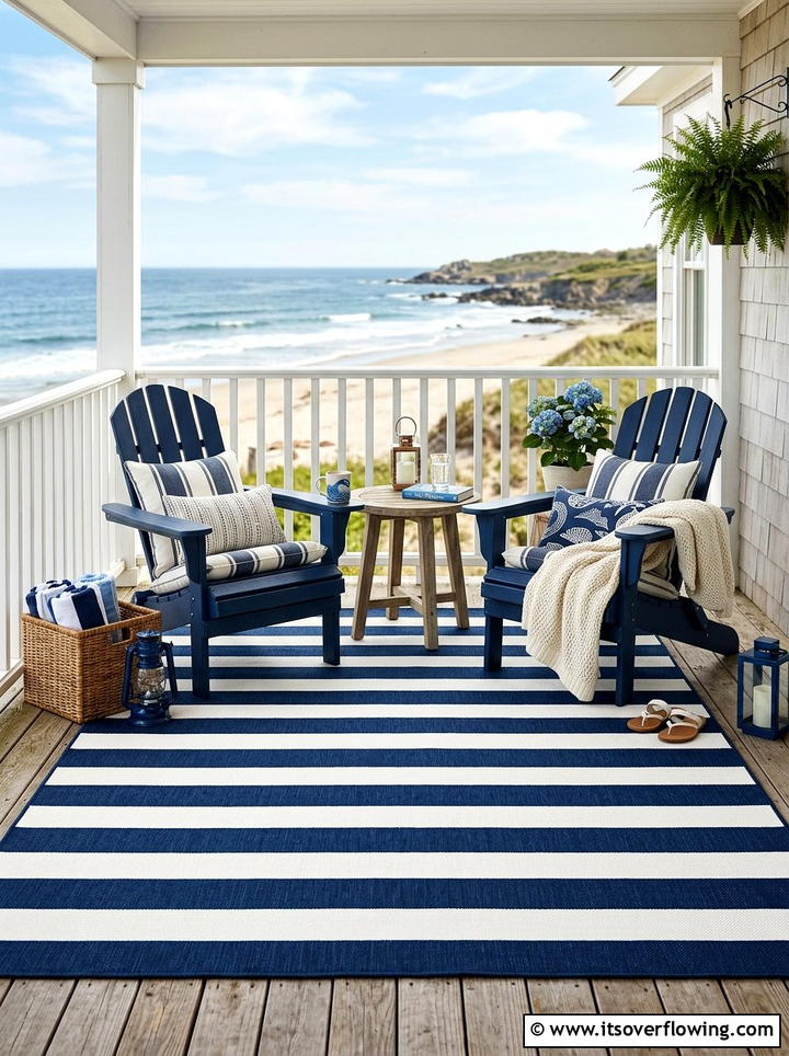 Coastal Blue Outdoor Rug - 25 front porch decor ideas with coastal blue palette