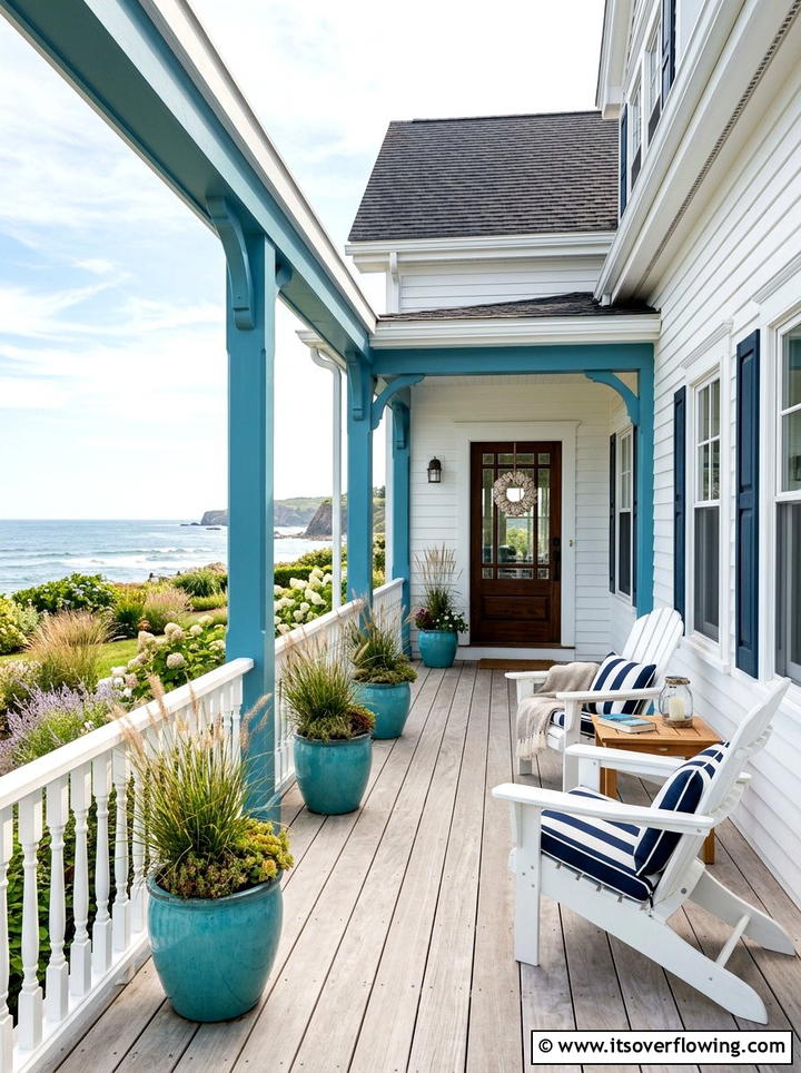 Coastal Blue Porch - 25 front porch ideas with matching planters