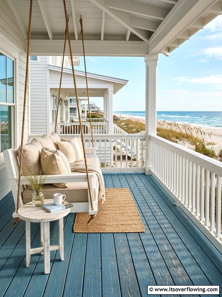 Coastal Blue Porch Floor - 25 front porch ideas with painted floor