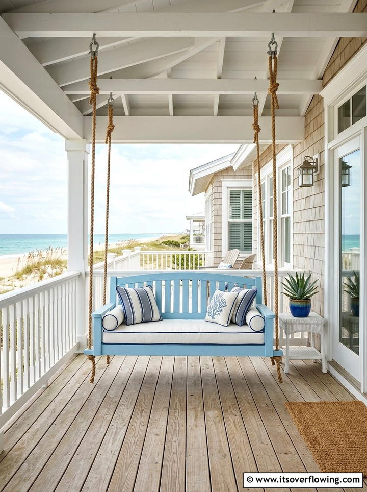 Coastal Blue Porch Swing - 25 front porch ideas with porch swing