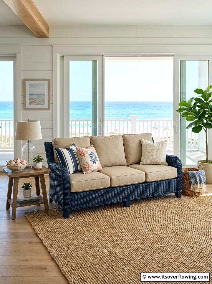 Coastal Blue Wicker Sofa - 25 front porch ideas with wicker furniture