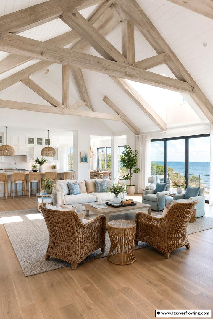 Coastal Breeze Aesthetic - 30 Vaulted Ceiling Ideas with Beams for Dramatic Room Designs