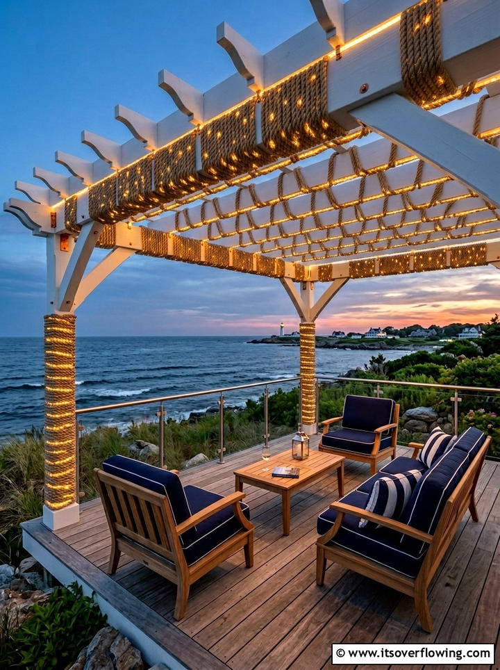 Coastal Deck Pergola Rope Lights - 25 backyard decorating ideas with pergola string lights