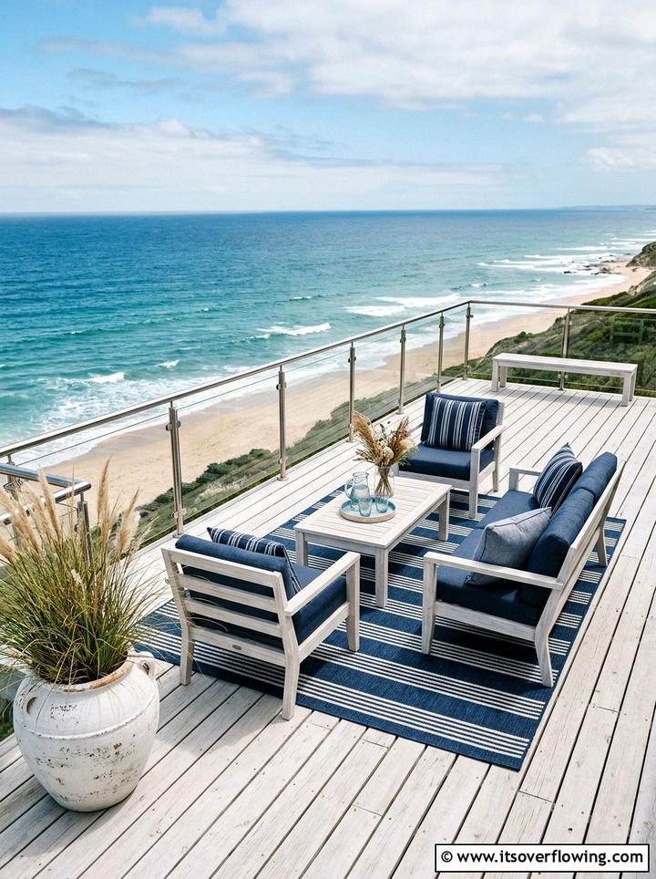 Coastal Deck Space - 25 backyard decorating ideas with outdoor rugs