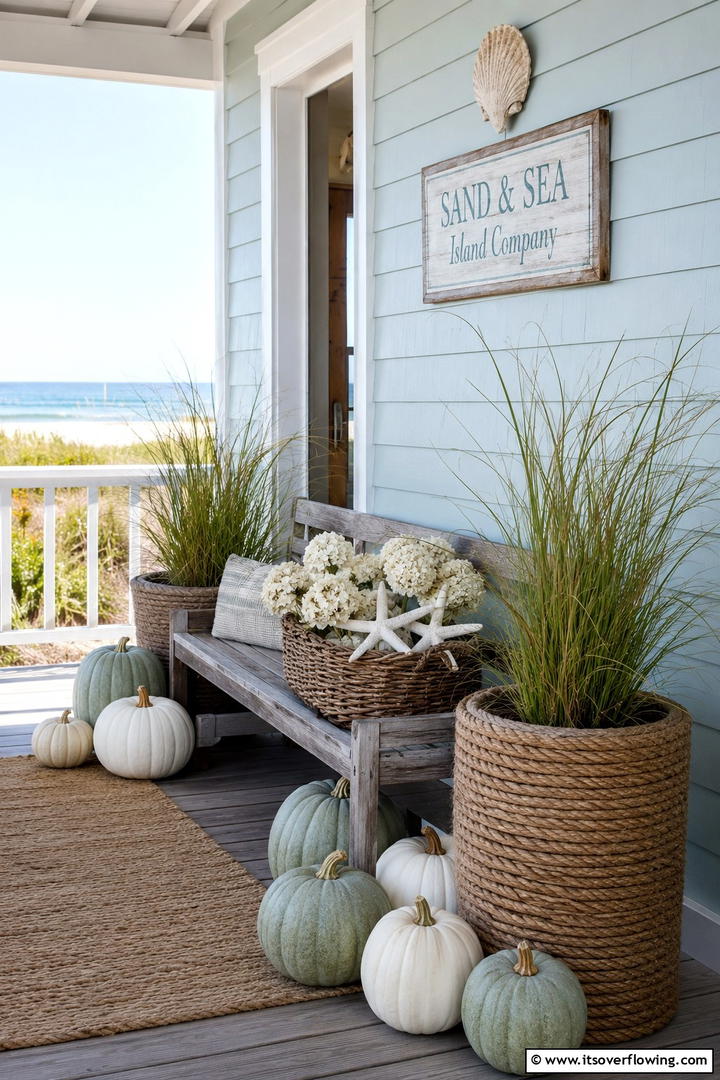 Coastal Fall Fusion - 50 Modern Fall Porch Decor Ideas Roundup- Warm Welcomes