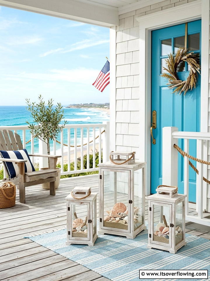Coastal Lantern Styling - 25 front porch ideas with candle lanterns