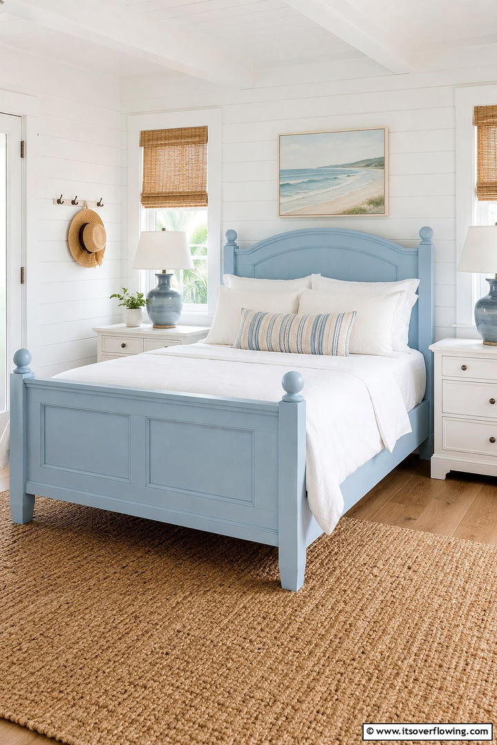 Coastal Painted Bed Frame Refresh - 30 Painted Furniture Ideas to Revamp Your Home Décor