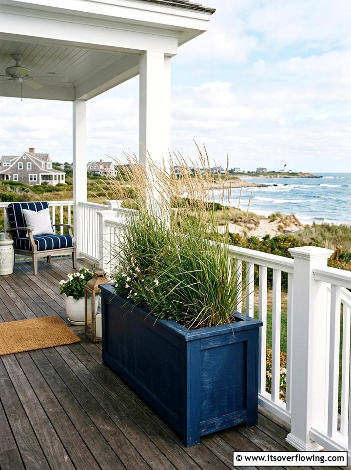 Coastal Planter Box - 25 front porch decor ideas with coastal blue palette