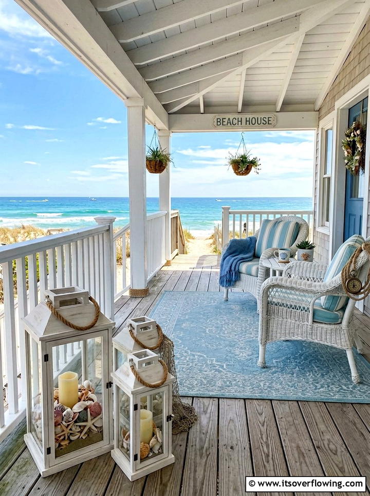Coastal Porch Lanterns - 25 front porch decor ideas with lantern clusters