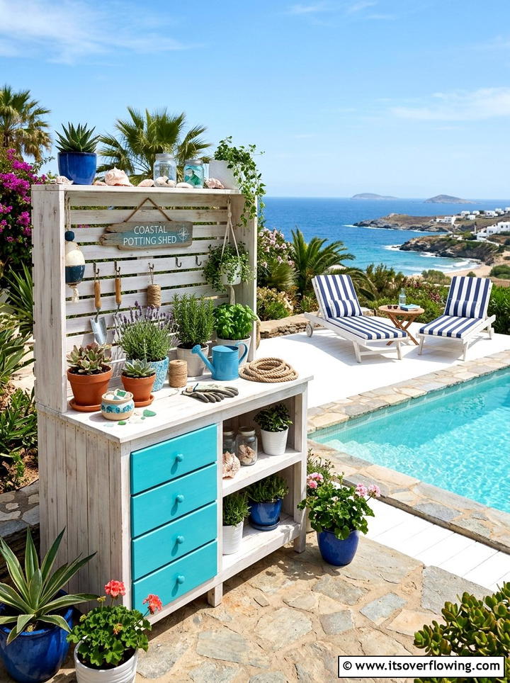 Coastal Potting Station With Blue Accents - 25 backyard ideas with potting station