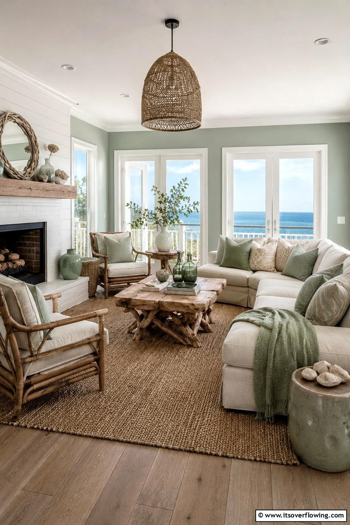 Coastal Rustic in Sage Green - 30 Rustic Sage Green Living Room Ideas for Earthy Elegance