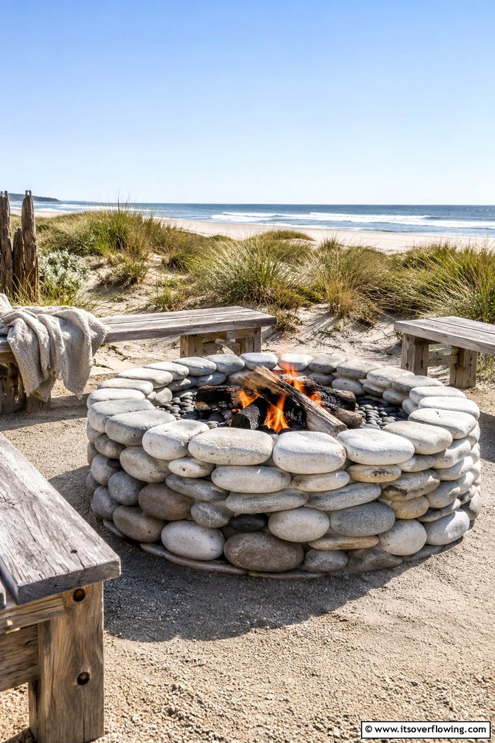 Coastal Stone Fire Pit Design - 30 Elegant Stone Fire Pit Ideas for Backyard Entertaining