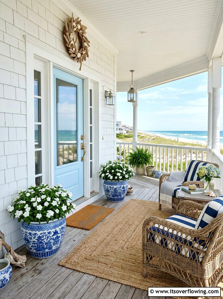 Coastal Style Floral Porch - 25 front porch ideas with flowers