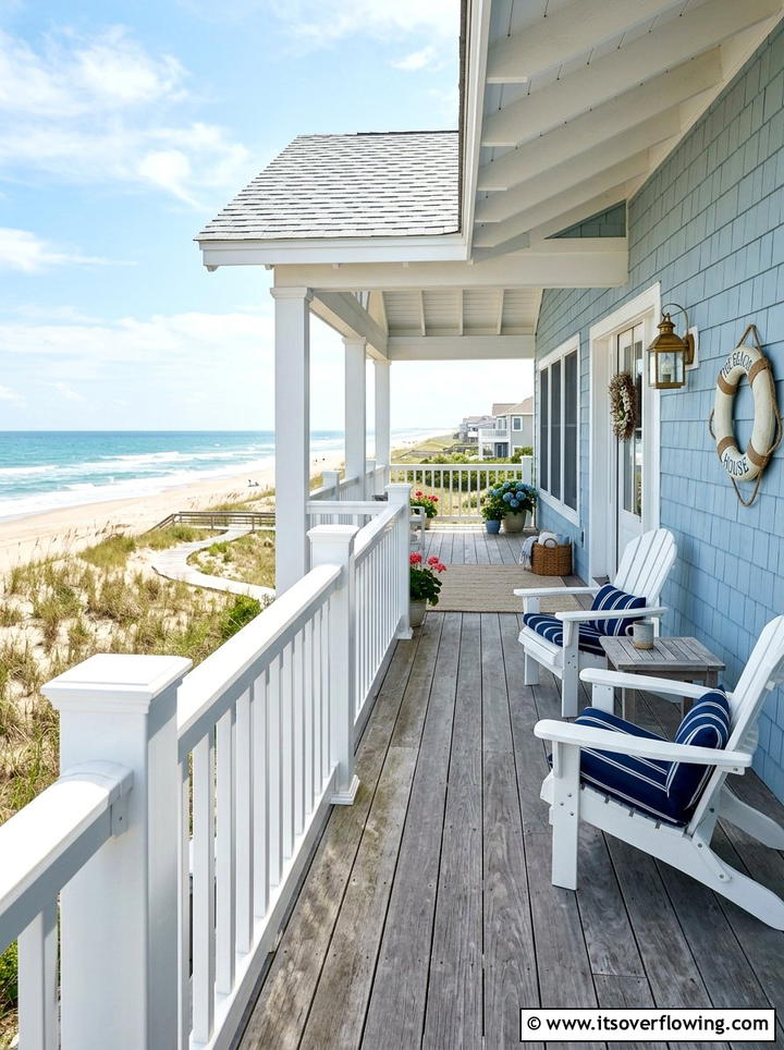Coastal Style White Railing - 25 front porch ideas with railings