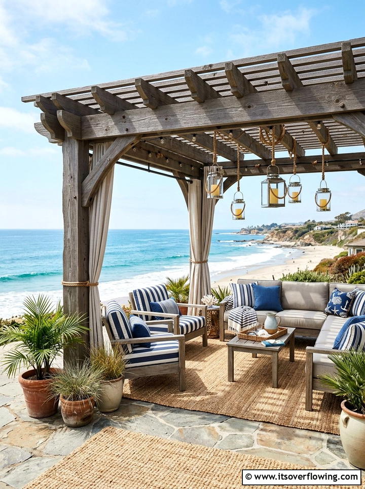 Coastal Theme Pergola - 25 backyard decorating ideas with pergola decor