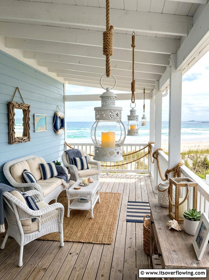 Coastal White Lanterns - 25 front porch decor ideas with lanterns