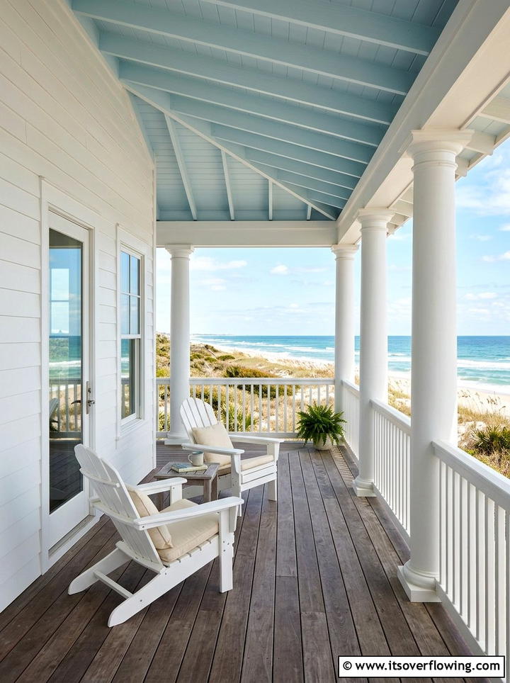 Coastal White Round Column Porch - 25 front porch ideas with columns