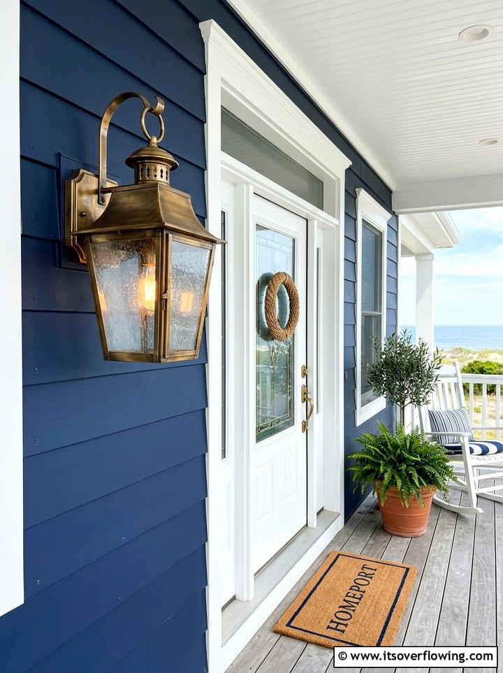 Coastal brass lantern - 25 front porch ideas with sconces