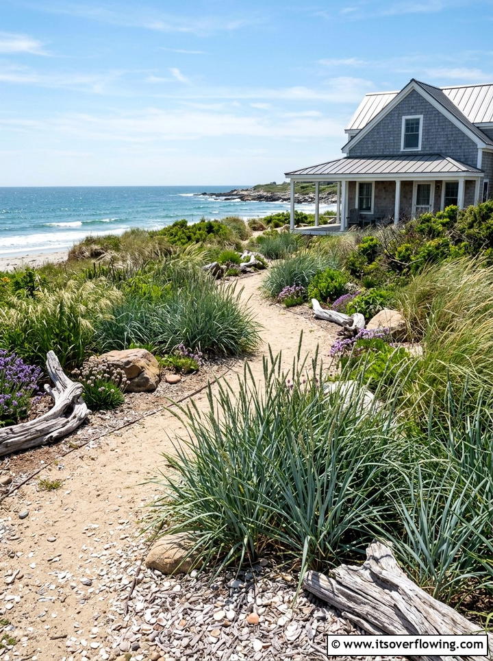 Coastal garden with sea grass - 25 cheap garden ideas with low maintenance plants