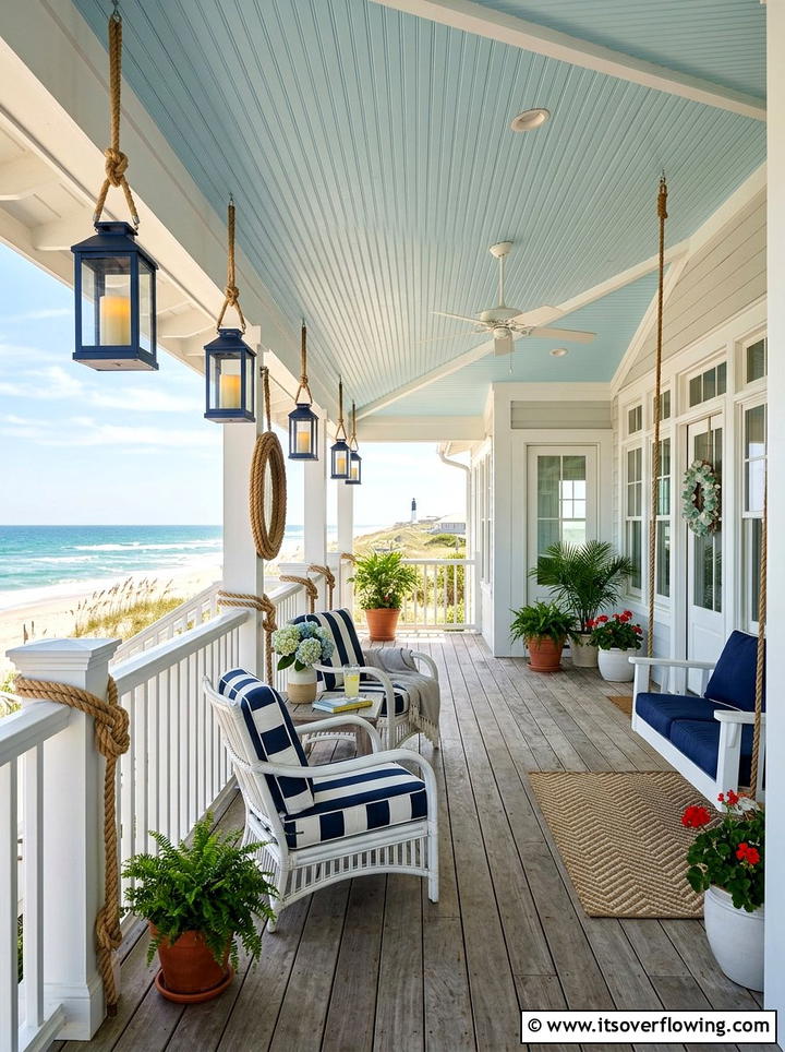 Coastal porch ceiling - 25 front porch ideas with beadboard ceiling