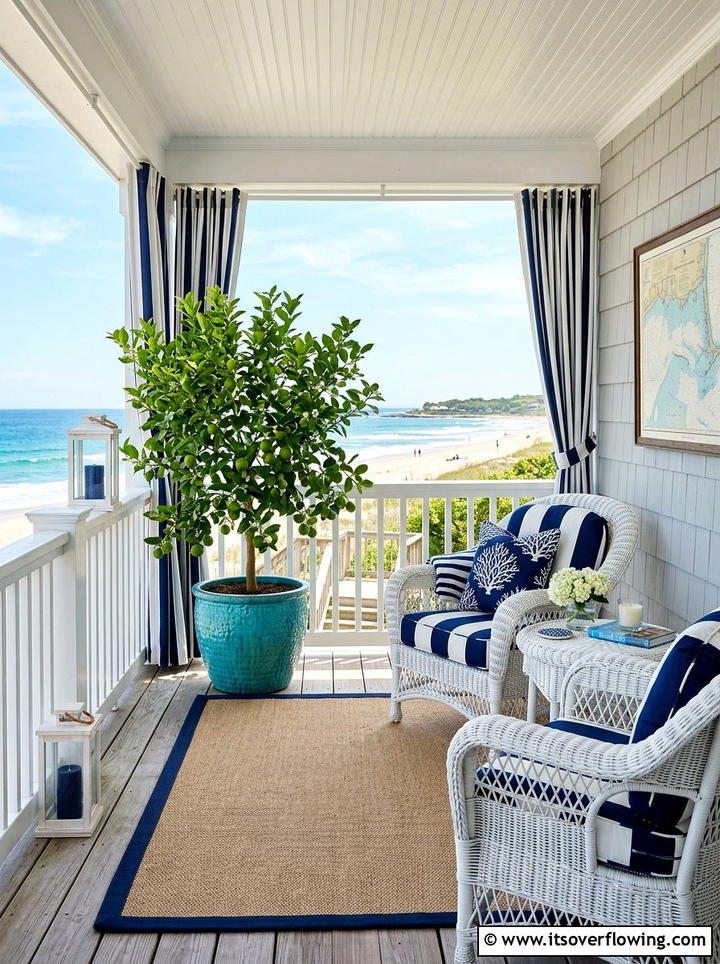 Coastal porch decor with lime tree - 25 front porch decor ideas with mini trees