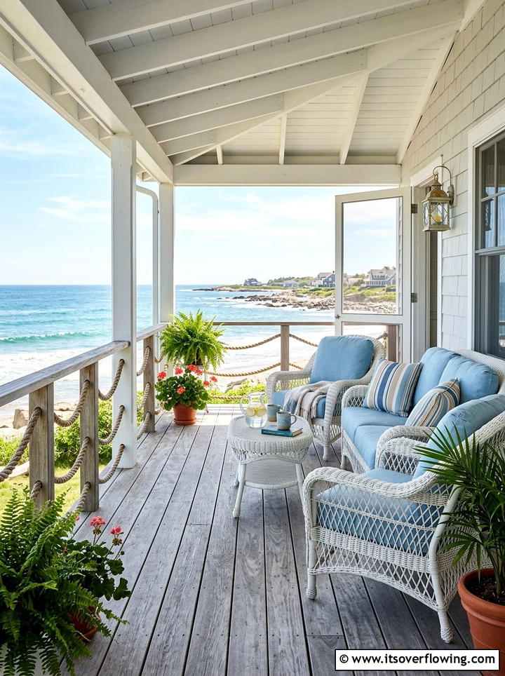 Coastal porch weathered wood floor - 25 front porch ideas with wood floor