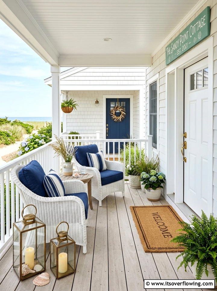 Coastal theme front entry - 25 front porch decor ideas with personalized welcome sign