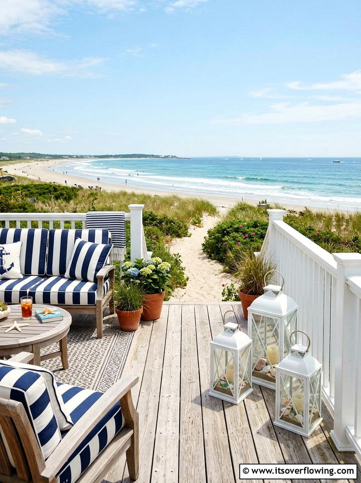 Coastal white lanterns with shells - 25 garden decor ideas with lanterns