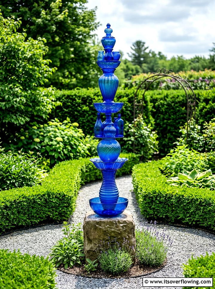 Cobalt Blue Glass Totem - 25 recycled garden ideas with recycled glass art