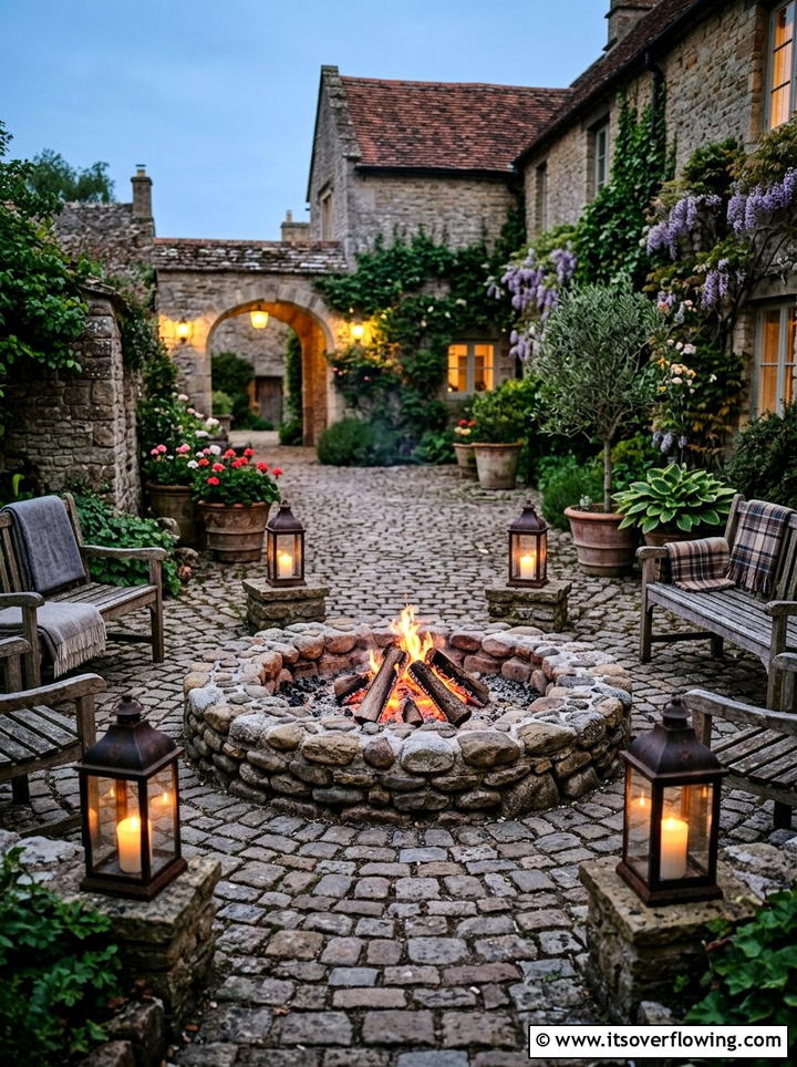 Cobblestone Fire Pit Circle Layout - 25 creative garden ideas with fire pit circles