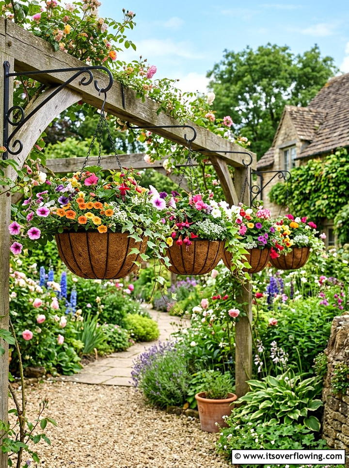 Coconut coir hanging baskets natural look - 25 cheap garden ideas with hanging baskets