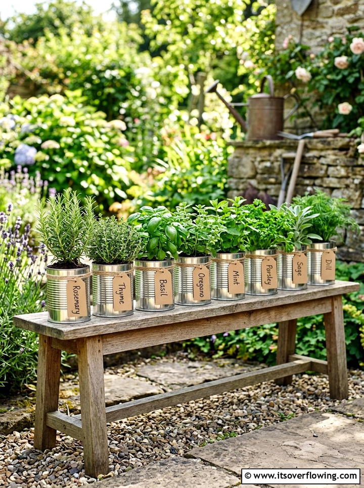 Coffee Can Herb Station - 25 upcycled garden ideas for schools